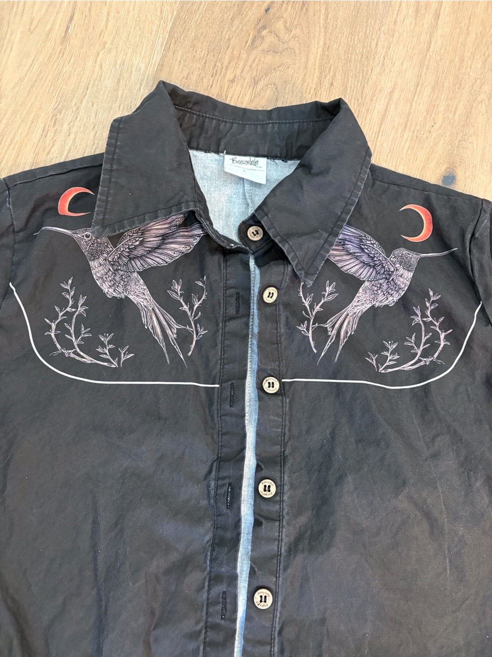 Women's Black Cropped Jumpsuit with Bird print. - Picture 3 of 5